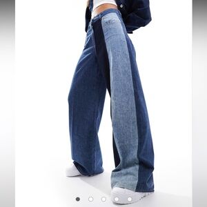 Love Moschino panelled high waisted wide leg jeans in blue